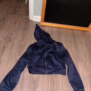 Blue Cropped Hooded Zip Up